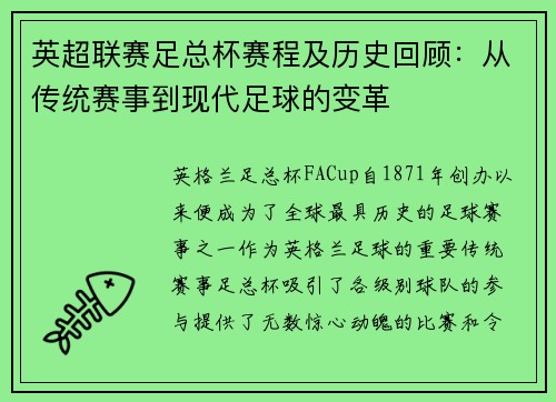 英超联赛足总杯赛程及历史回顾：从传统赛事到现代足球的变革